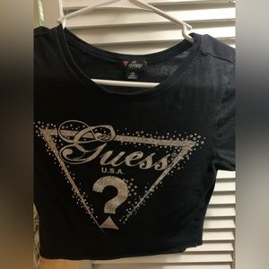 black guess rhinestone crop top
